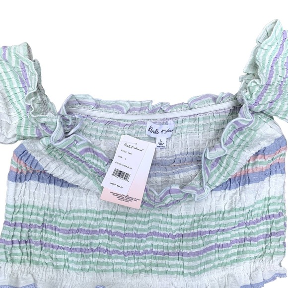 Kiwi & Punch Two Piece Set Pant Set Crop Top Stripe White Purple Green NEW Large - Picture 5 of 13